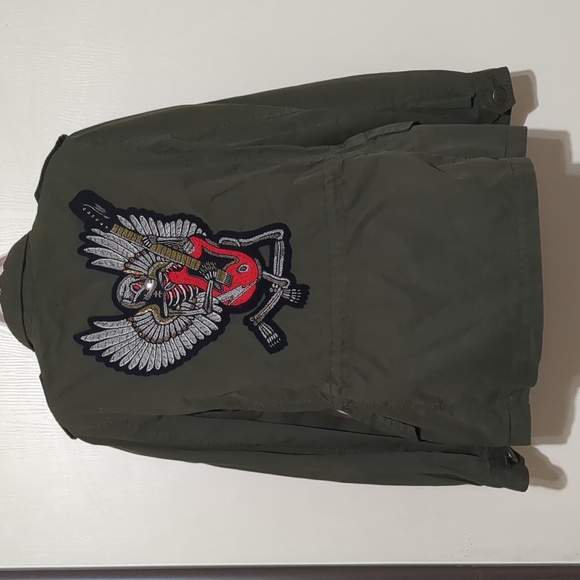 Zadig & Voltaire Kayak Bis jacket Military Green Skull Guitar Patch Women Sz M - Picture 4 of 12